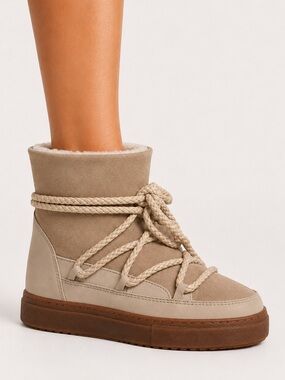 Inuikii Shearling Rope Lace Up Snow Boots NWT Beige Taupe Tan EU 38 US 7.5 8